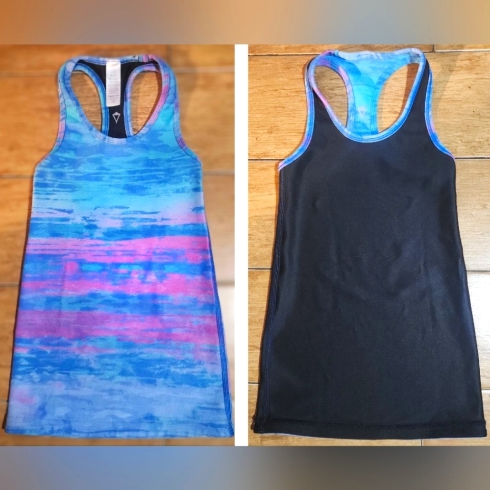 Ivivva Lululemon Tank Reversible Black Blue Pink Psychedelic Keep Ur Cool Size 6